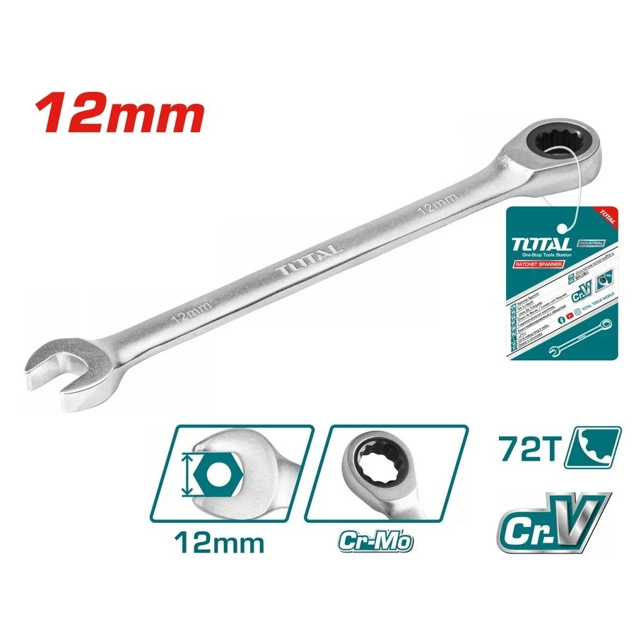 LLAVE COMBINADA CON RATCHET CROMADO 12MM LARGO 171MM