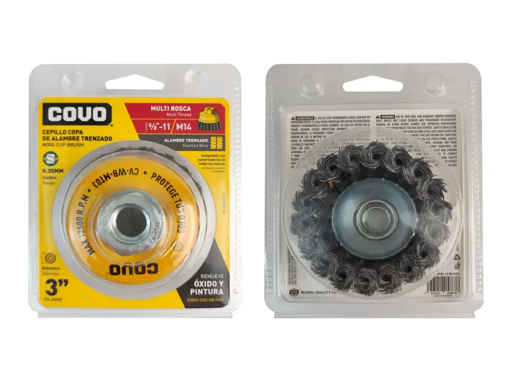 CEPILLO DE COPA DE ALAMBRE TRENZADO MULTIROSCA 3'