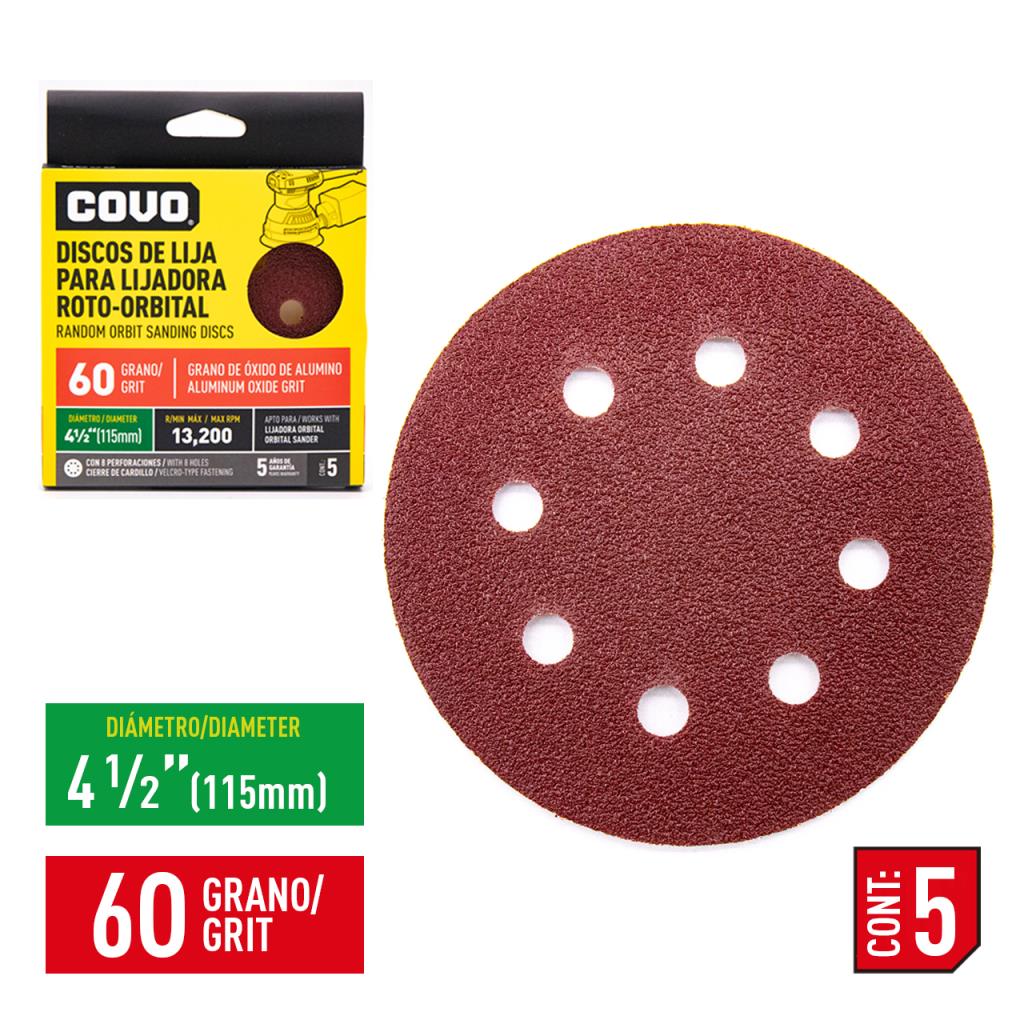 DISCOS PARA LIJADORA ROTO-ORBITAL 4-1/2 GRANO 60 x 5 UND