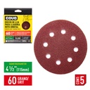 DISCOS PARA LIJADORA ROTO-ORBITAL 4-1/2" GRANO 60 X 5 UNDS