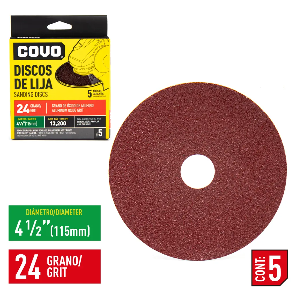 DISCOS DE LIJA 4.1/2" GRANO 24 X 5 UNDS