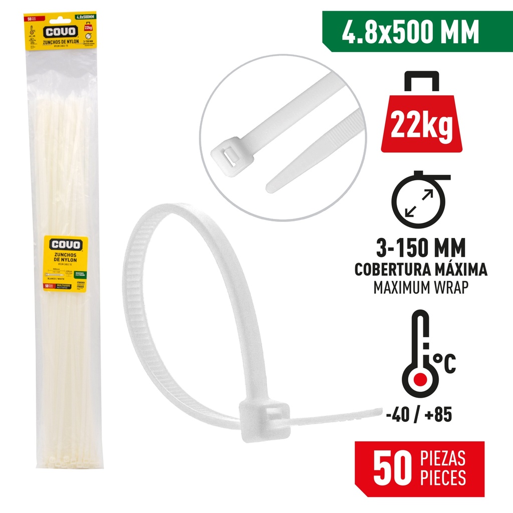 AMARRE NYLON 4.8x500MM BLANCO x50 Unds.
