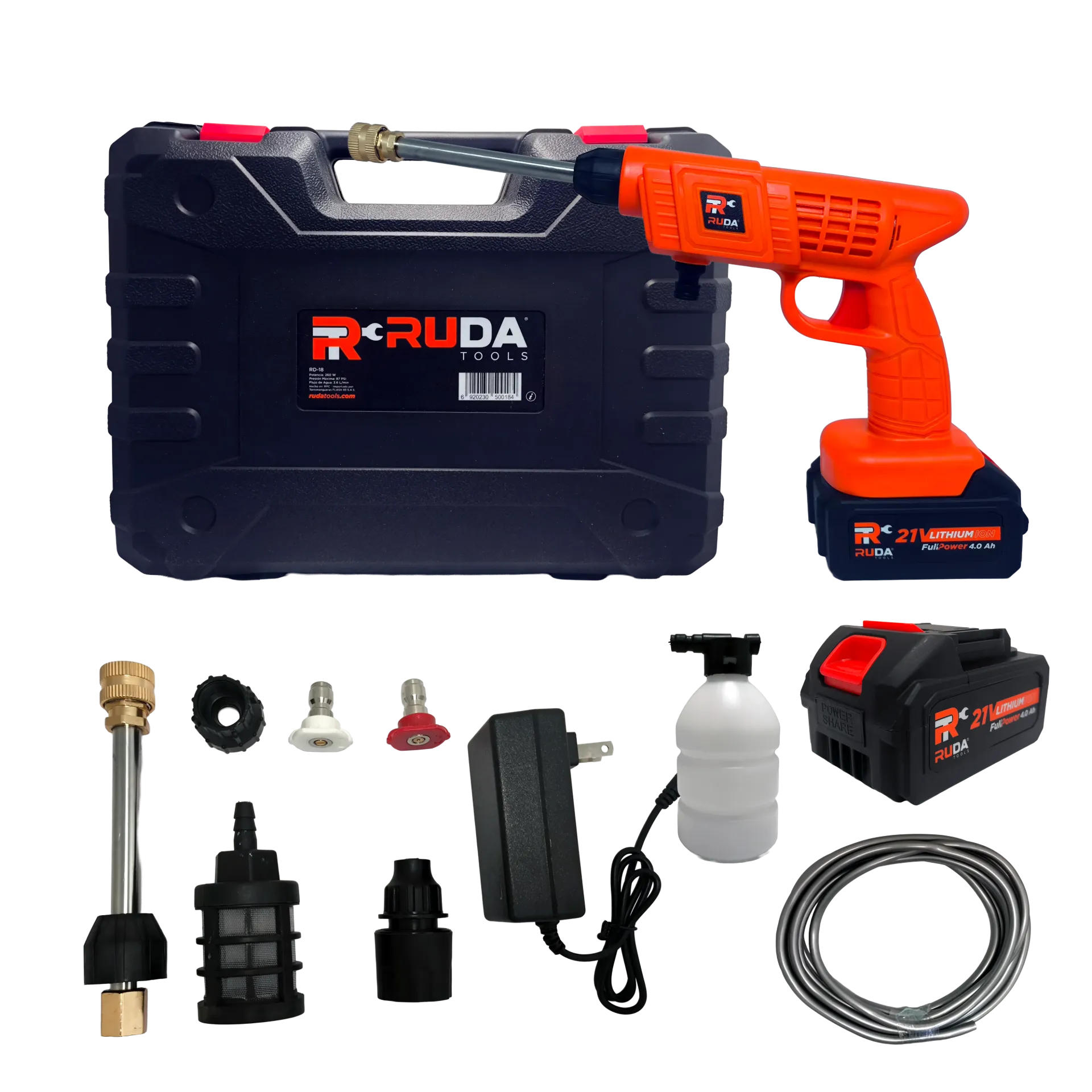 Hidrolavadora Inalámbrica Portátil 21V con Jabonera 