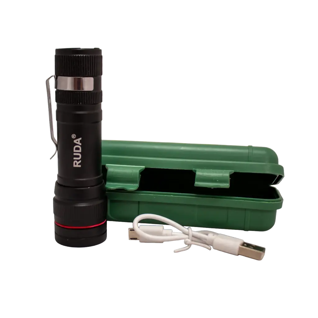 Linterna táctica recargable RUDA Tools mediana con zoom y 3 funciones