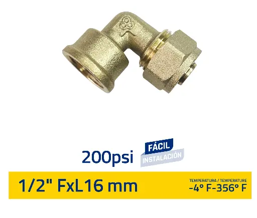 [(GV-G9006)] CODO 90° GAS COMPRENSIÓN 1/2'F X L16MM