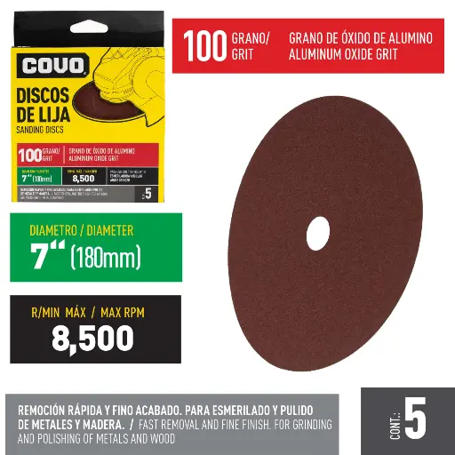 [(CV-SD-18100)] DISCO DE LIJA 7' GRANO 100 x 5 Unds
