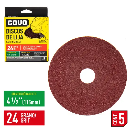 [(CV-SD-1524)] DISCOS DE LIJA 4.1/2 GRANO 24 x 5 Unds.